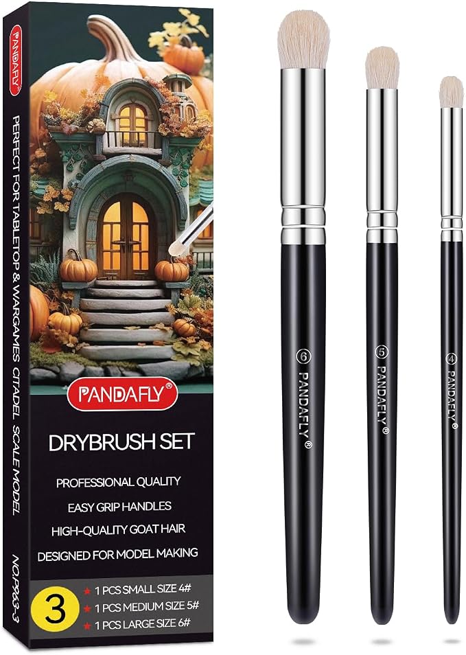 PANDAFLY Drybrush Set, 3 Sizes Hobby Detail Paint Brush Set, Acrylic Paint by PANDAFLYArtSupplies