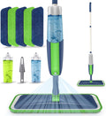 MEXERRIS Spray Wet Mops with 5X Washable Pads for Floor Cleaning, Dust Mops with 2X Bottles Commercial Home Use for Hardwood Laminate Vinyl Tiles Wood Floor, Green