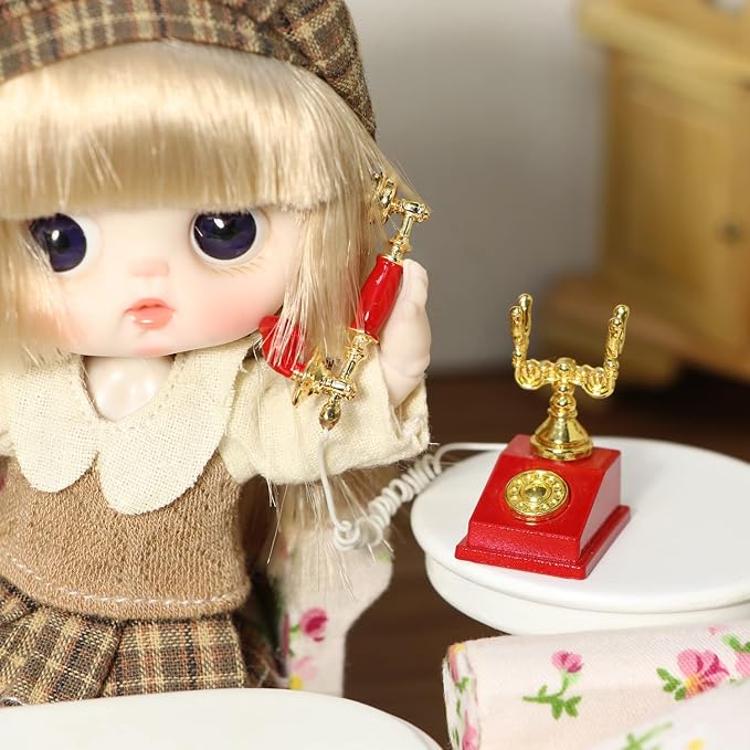Dollhouse Telephone 1:12 Miniature Vintage Rotary Phone Model Desk Decoration - Image 3