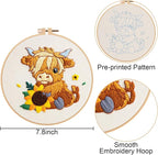 Nuberlic Highland Cow Embroidery Kit 3 Pack Embroidery Kits - Image 5