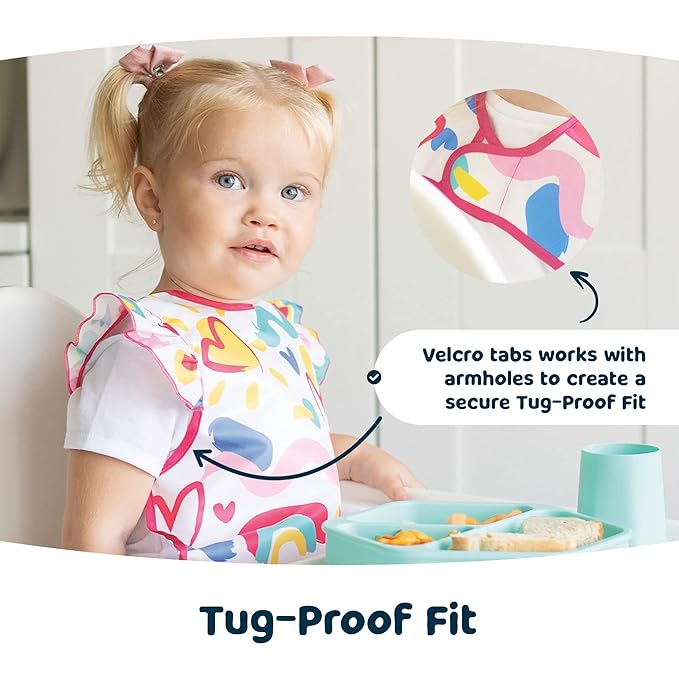 Tiny Twinkle Short Sleeve Apron Baby & Toddler Bib for Girls – Waterproof, Mess-Proof Bibs for Eating & Feeding, Machine Washable,Perfect Holiday Gift (Petite Safari, 6–24M)
