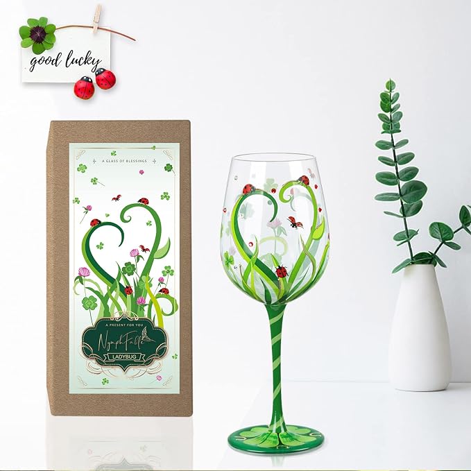 NymphFable Ladybug Wine Glass Hand Painted Wine Glass Personalised Ladybug - Image 4