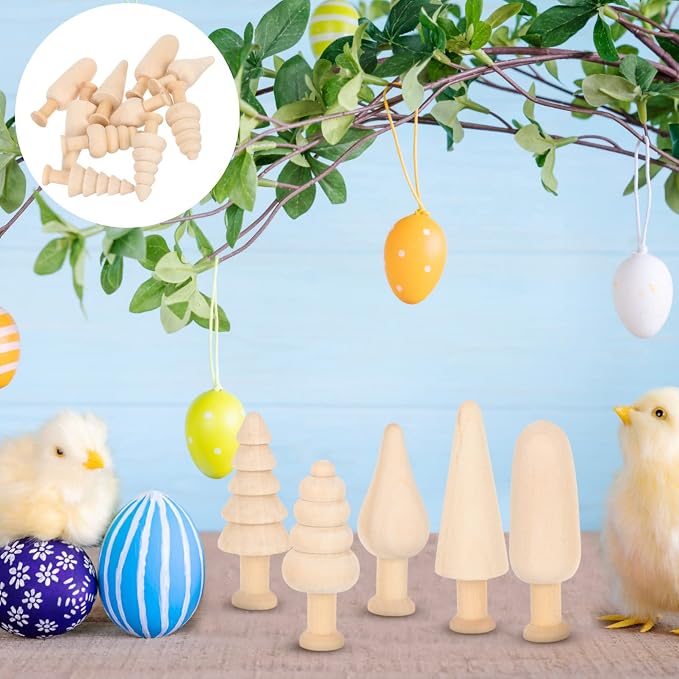jojofuny Unfinished Wooden Tree Toys 10Pcs Set Small 2.34In DIY Painting Craft - Image 8
