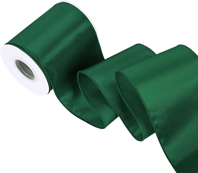 Forest Green 4 Inch 15 Yards Satin Wired Ribbon Valentine's Day Ribbons by Simplegoal
