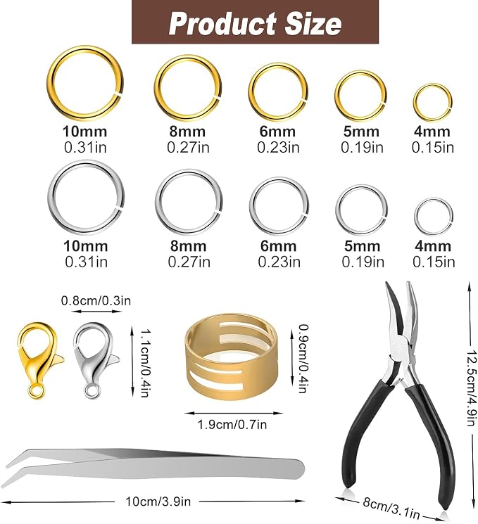 1200Pcs Silver and Gold with Pliers Jump Rings Jewelry Making Kit and Necklace - Image 2