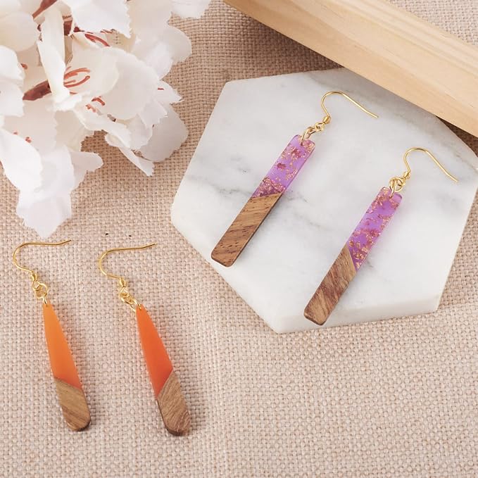 FASHEWELRY 18Pcs Wood Resin Earrings Charms Long Drop & Bar Shape Wooden - Image 2
