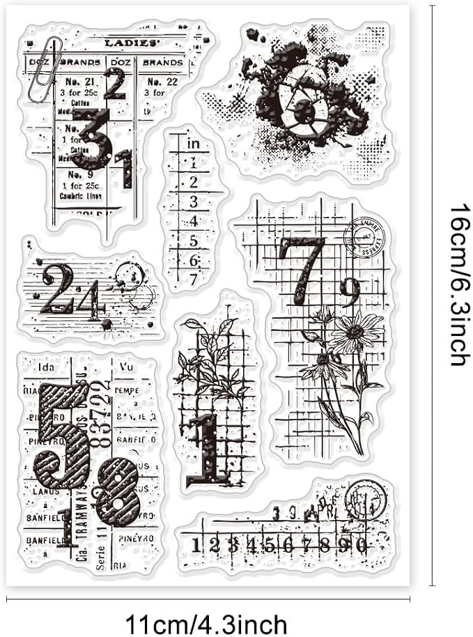 GLOBLELAND Vintage Numbers Background Clear Stamps Retro Daisy Transparent - Image 6