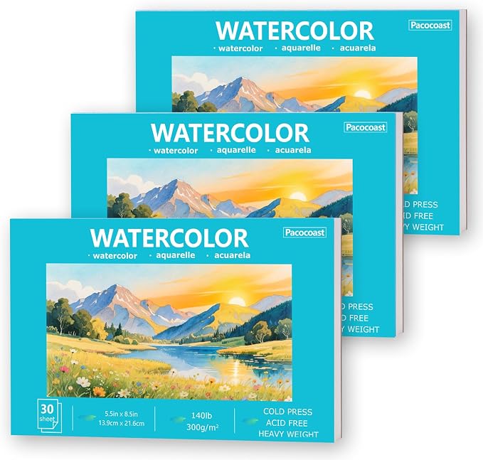 Pacocoast Water Color Paper Bulk, 5.5"x8.5" Art Sketch Book, Artist Watercolor by Pacocoast