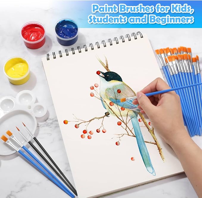 70Pcs Paint Brushes Small, Flat and Round Tip Paint Brushes - Image 2