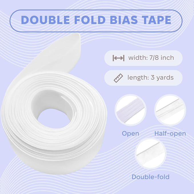 Lakesstory Double Fold Bias Tape White Quilt Binding Tape 7/8 Inch 3 Yards - Image 2