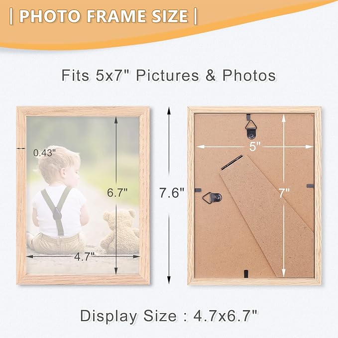 ATOBART 5x7 Picture Frame, OAK Wood Photo Frame - Image 2