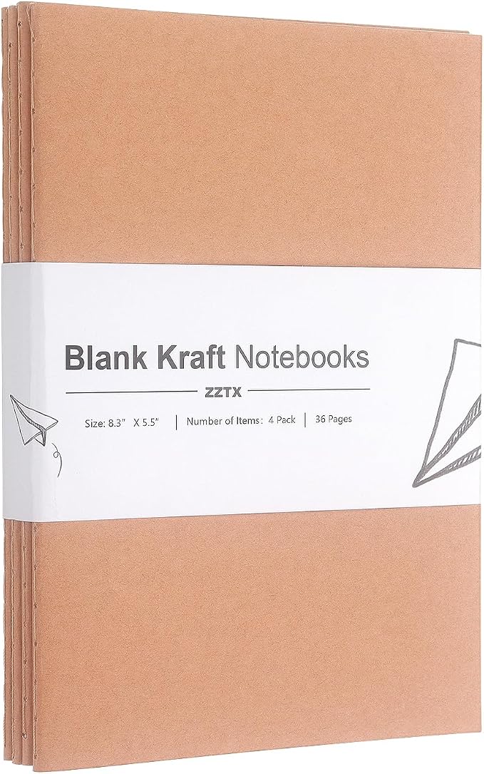 ZZTX 4 Pack Blank Kraft Notebooks A5, 36 Pages, 8.3 X 5.5 Inch | Kraft cover - Image 7