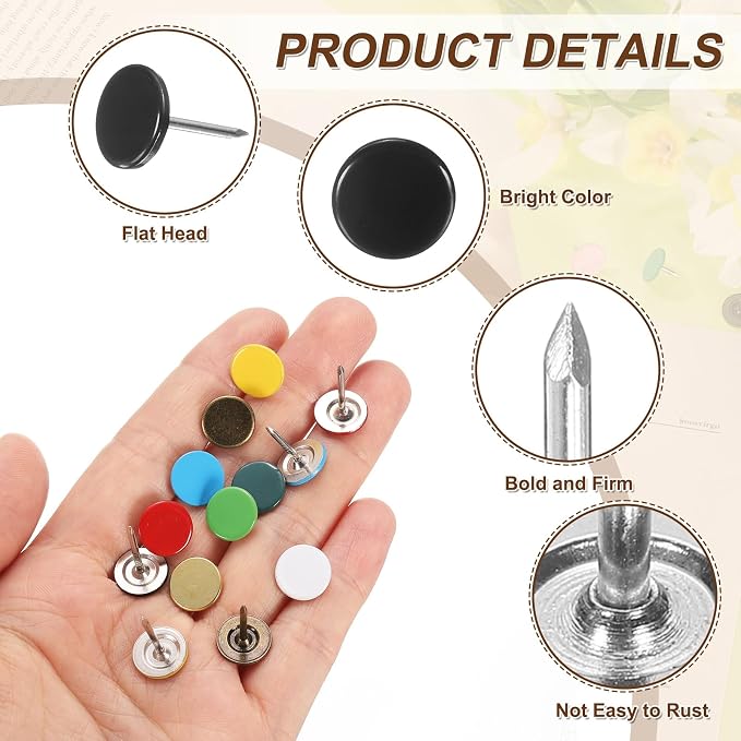uxcell 150Pcs Upholstery Tacks, 11mmx17mm Flat Head Thumb Tack Decorative - Image 3
