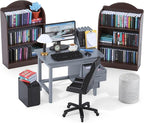 1:12 Scale Mini Desk Set with 100 Mini Books & 2 Bookshelves — Miniature by Unknown