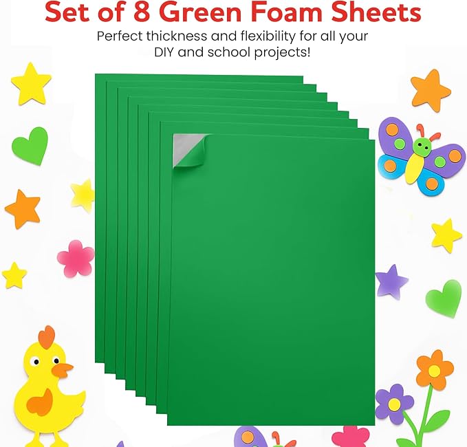 Self-Adhesive EVA Foam Sheets for Crafts – 2mm Thickness 8 Green Sheets - Image 3