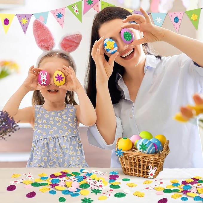 600Pcs Easter Foam Stickers Glitter Bunny Eggs Chick Stickers | Self-Adhesive - Image 6