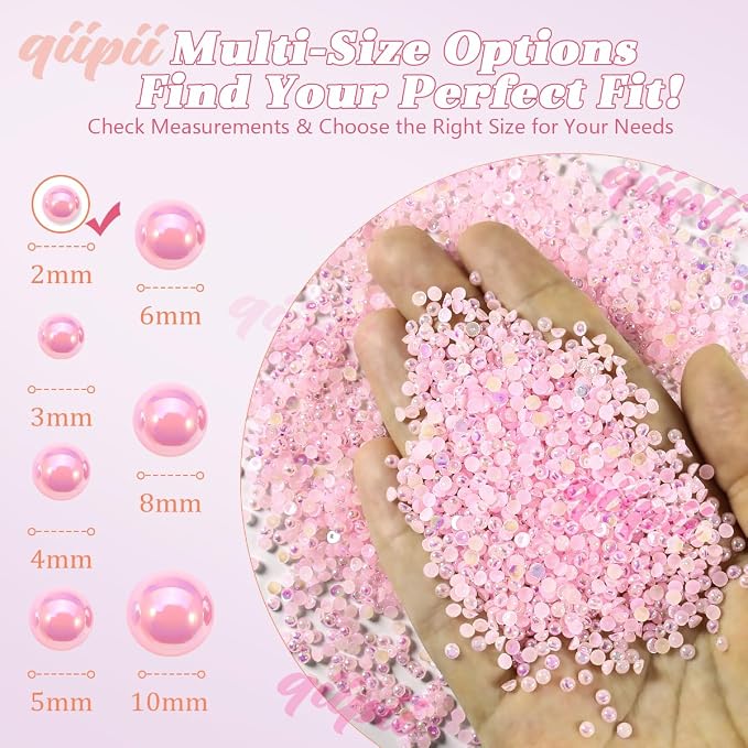 qiipii 7500PCS 2mm Small Light Pink AB Half Round Pearls Gems - Image 3