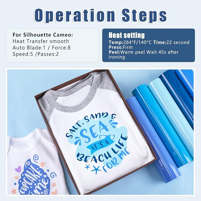 Tintnut Blue Heat Transfer Vinyl, 18 Sheets 12"x10" Iron on Vinyl | Blue tone - Image 7