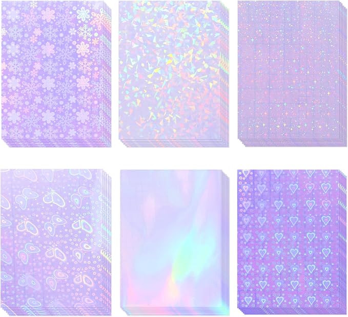 36 Sheets Holographic Laminate Sheets Clear Self Adhesive Sticker Paper | by CosrkHolographicLaminateSheets