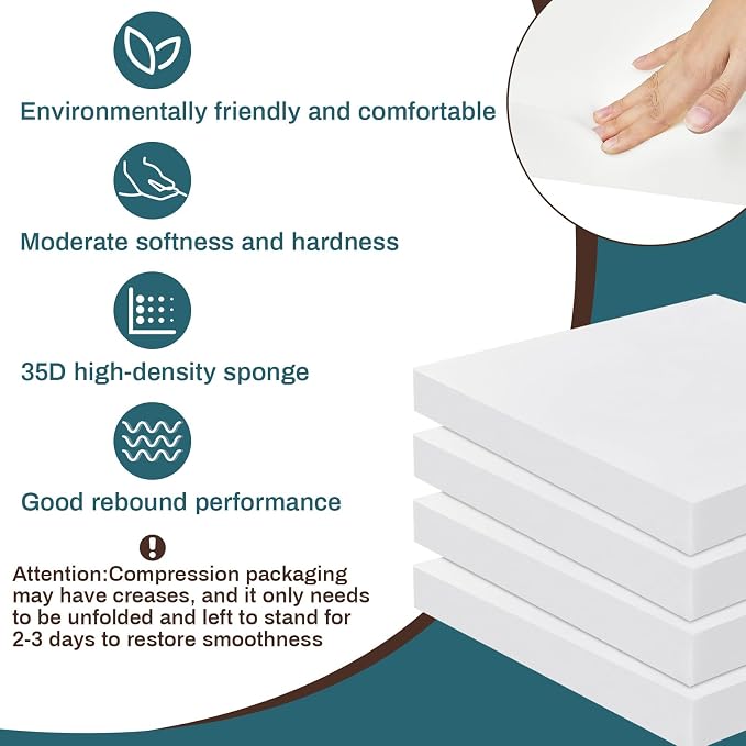 Frienda 6 Pack 3" X 20" X 20" Upholstery High Density Foam Cushion White - Image 3