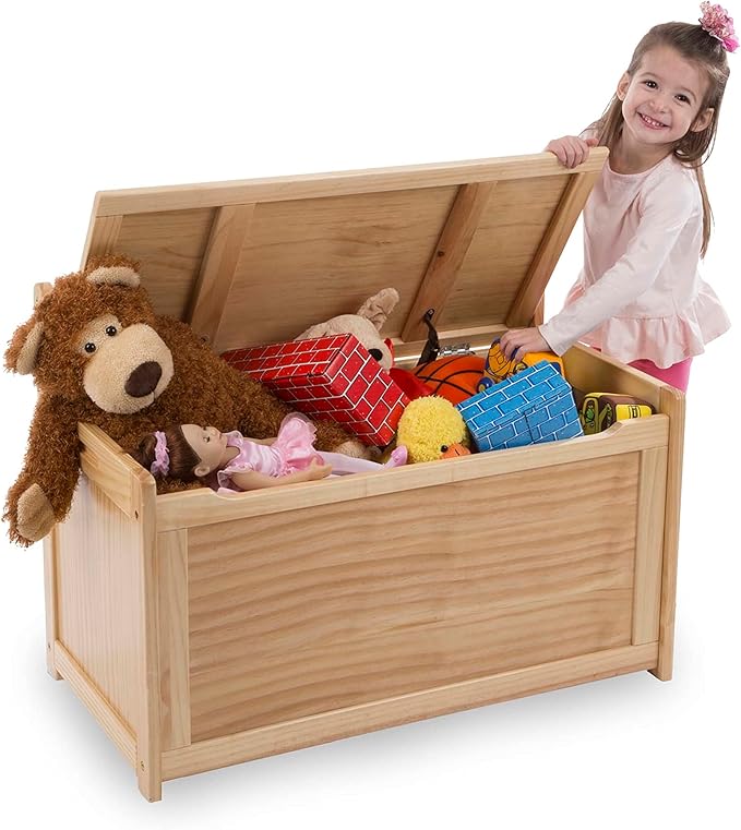 Melissa & Doug Toy Chest, Wooden Toy Storage Box with Safety-Hinged Lid, Kids Toys Storage Organizer for Playroom, Bedroom, & Montessori Classroom Furniture for Boys & Girls Ages 3+, Blonde