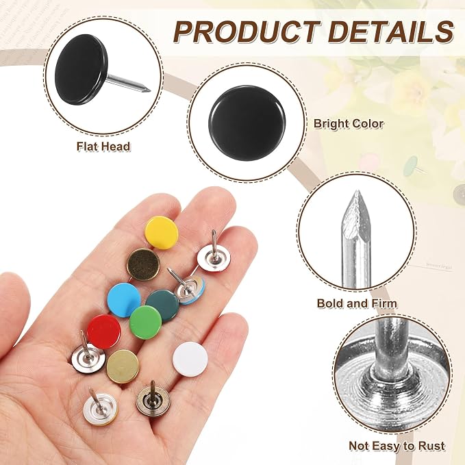 uxcell 150Pcs Upholstery Tacks, 11mmx15mm Flat Head Thumb Tack Decorative - Image 3