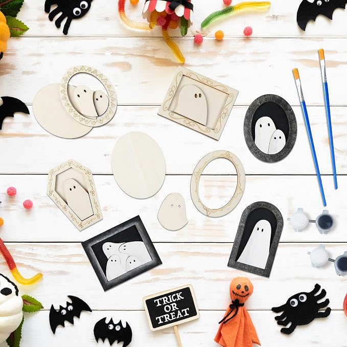 Simgoing 12 Set Wood Ghost DIY Frames Decorating Craft - Image 3