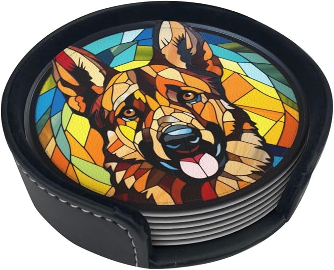 Drink Coaster Set of 6, German Shepherd Dog Mom Lover Gift, Leather Drink by petloverdoglovercommunity