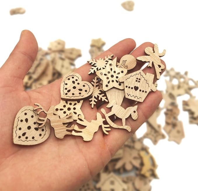 DIYOMR 200Pcs Hollow Wood Pieces Unfinished Wooden Vintage Embellishments - Image 6