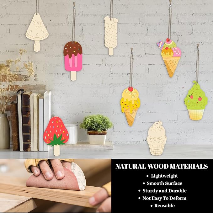 Subacy 80 PCS Unfinished Wood Cutouts 8 Styles DIY Wooden Spring Ornaments - Image 5