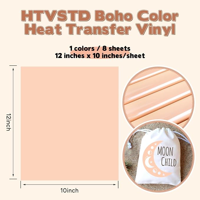HTVSTD Pale Pink Boho HTV Heat Transfer Vinyl 8pcs 12×10in Iron on Vinyl | - Image 2