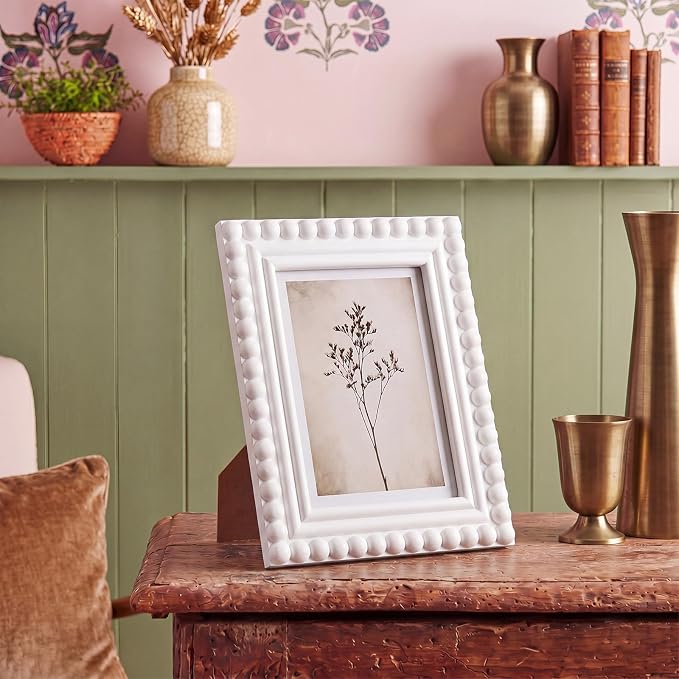 1 Pack 5 x 7 Picture Frame, Wood Beaded Boho Photo Frame, Vintage Photo Display - Image 3