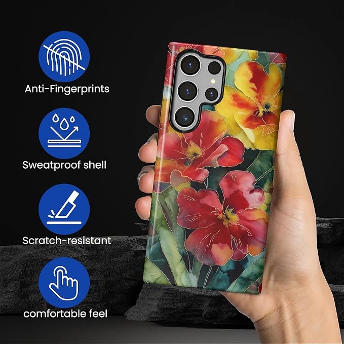 Case for Samsung Galaxy S24 Ultra Case, Vintage Floral Girly Design Hybrid Dual - Image 3