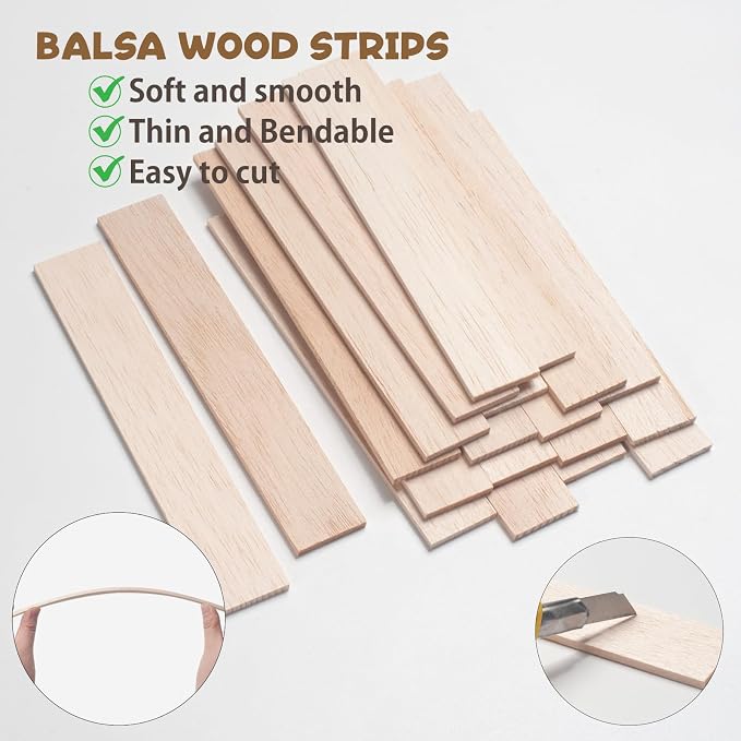 Balsa Wood Sticks, Balsa Wood Strips Planks 1/4" × 1" × 6", Flat Wooden Slats - Image 4