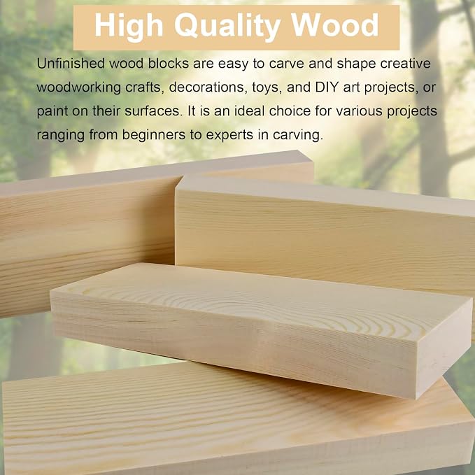 4 Pcs Unfinished Wood Blocks, Wood Carving Blocks - Image 5