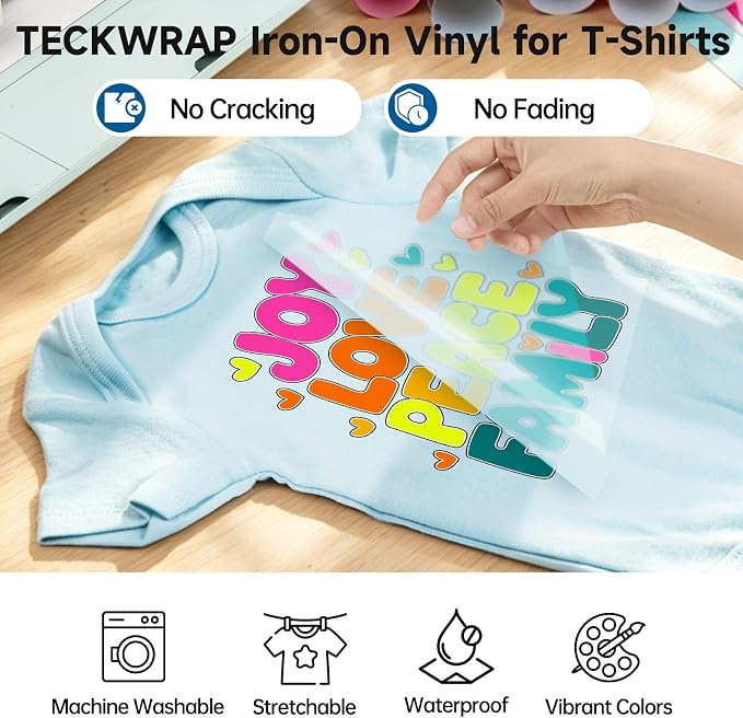 TECKWRAP Heat Transfer Vinyl for T-Shirts 60 Sheets 10"x12" Easy Cut & Weed | - Image 4