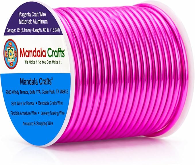 Mandala Crafts 12 Gauge Magenta Anodized Aluminum Craft Wire, 60 FT | Colored by MandalaCrafts