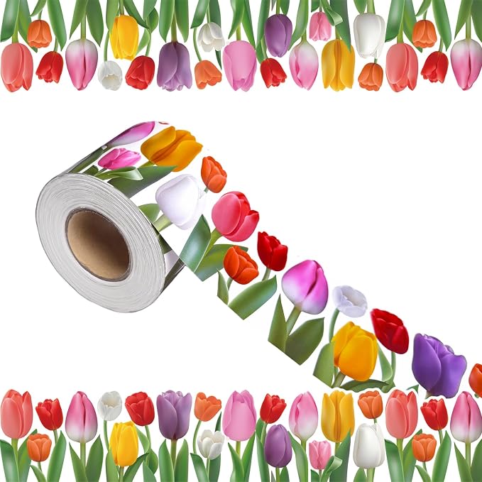 68.9 Feet Floral Bulletin Borders Decorations, Tuilp Border Bulletin Board by WUYUEJXI