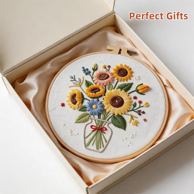 Herdiese Embroidery Kits for Beginners & Adults, 3 Sets Sunflower Patterns | - Image 8