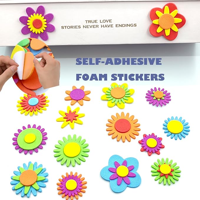 340PCS Foam Flower Stickers, Spring Theme Puffy Shapes Materials | - Image 5