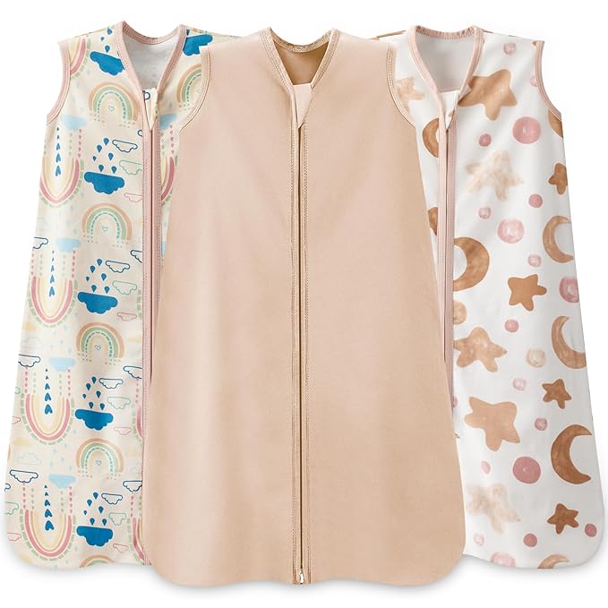 Baby Sleep Sack 12-18 Months Baby Wearable Blanket 100% Cotton TOG 0.5 2-Way Zipper Newborn Sleeping Bag, 3 Pack Comfy Lightweight Sleep Sacks for Babies