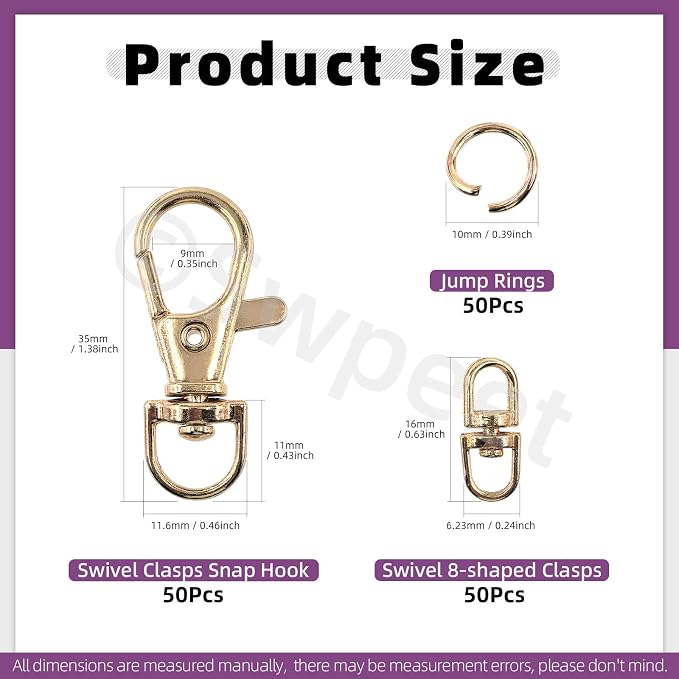 Swpeet Assorted 150Pcs Golden Keychain Making Kit, Swivel Trigger Hook - Image 2