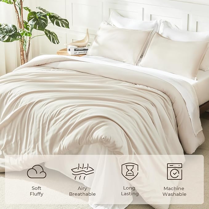 Litanika Comforters Beige Oversized King Size, 3 Pieces Lightweight Solid - Image 3