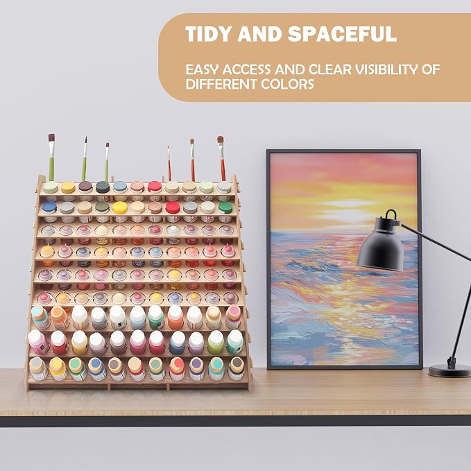 Extra Large Wooden 9-Tiers 99 Bottles' Capacity Wooden Paint Organizer & Paint - Image 7