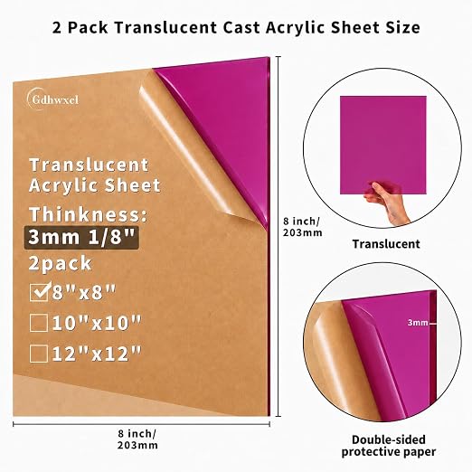1/8 Thick 8 x 8 inch Translucent Acrylic Sheets - Image 2