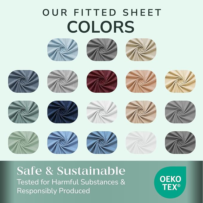 Feather & Stitch 1 Piece Fitted Sheet King Size, 100% Cotton Damask Sateen Weave - Image 7