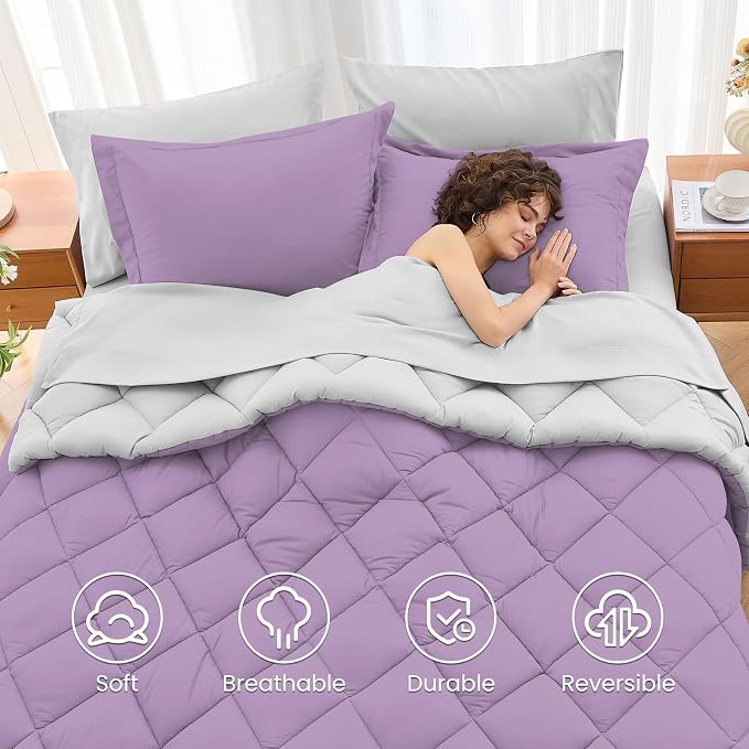 MUXHOMO 7 Pieces Queen Comforter Set, Reversible Bed in a Bag Queen Size - Image 6
