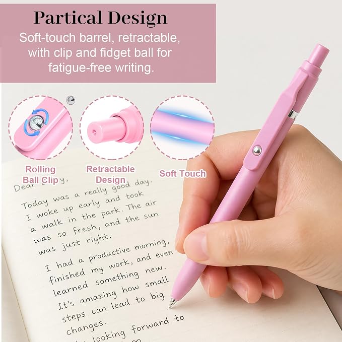 Fenmay 8 Pcs Gel Pens with Black & Pink Ink, 0.7mm Fine Point Smooth Writing - Image 4