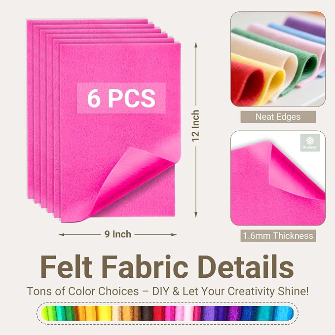 Hot Pink Soft Felt Sheets for Crafts, 1.6mm Thick, Kids' Crafts, DIY Projects - Image 2
