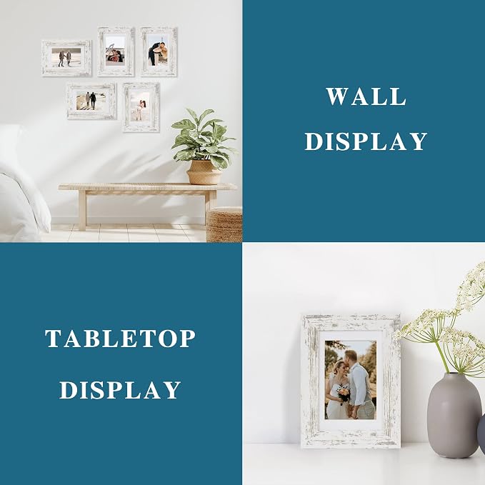 Hongkee 5x7 Picture Frame Set of 4, Made of Real Glass and Distressed White - Image 4
